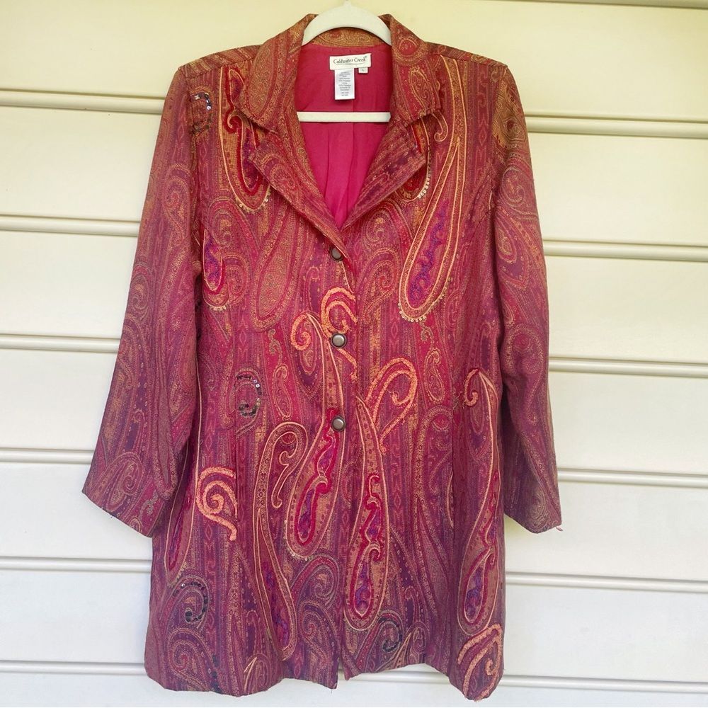 Coldwater Creek Multi-Color Paisley Tapestry Long Blazer Jacket Size L - Picture 2 of 9